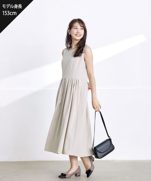 【アウトレット】麻調スクエアネックワンピース