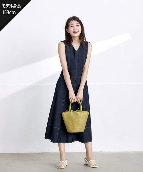 【アウトレット】デニムタックフレアワンピース