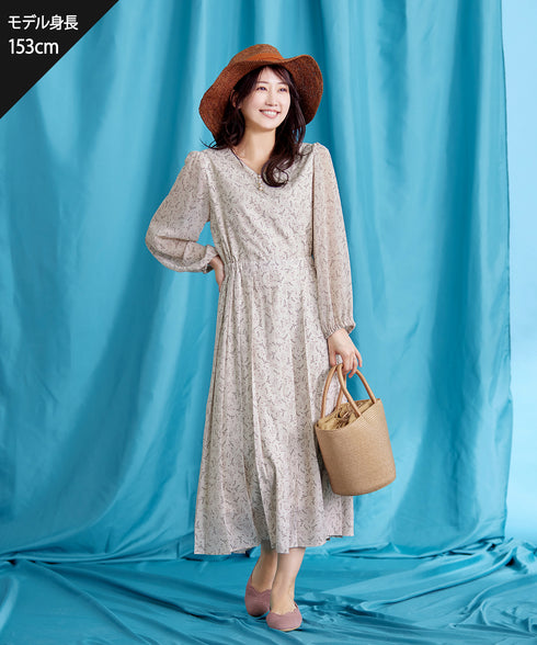 【アウトレット】花柄シフォン袖ワンピース