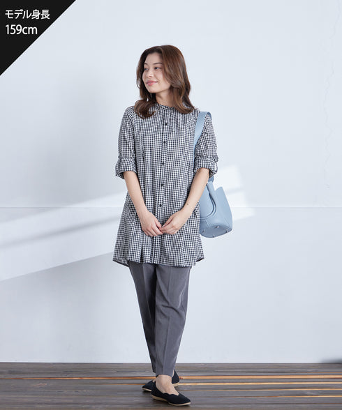 【新色追加】 バンドカラーシャツチュニックブラウス