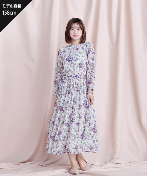 【新色追加】花柄フリルドレープワンピース