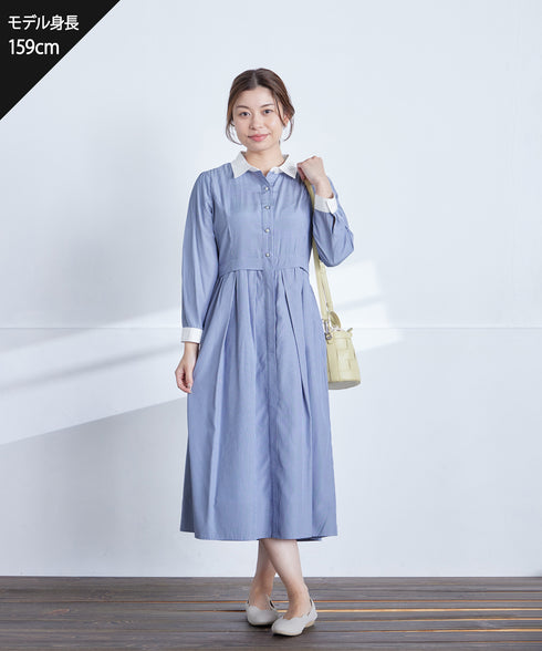 パール釦フレアシャツワンピース