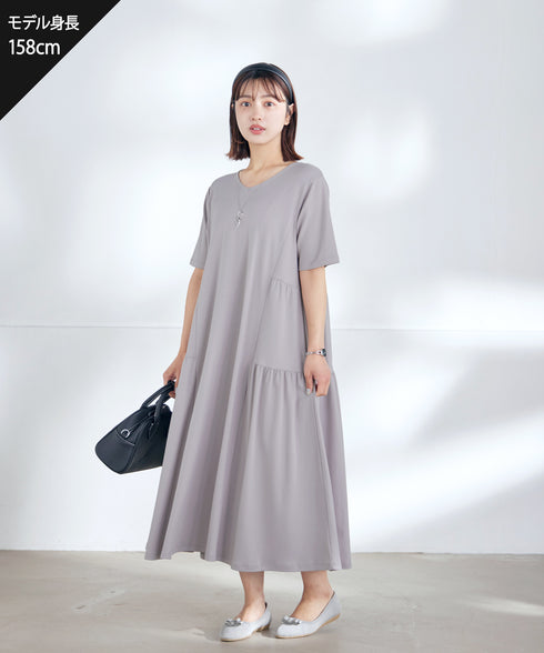 【小倉優子さん着用・洗える・接触冷感・汗ジミ防止】“サマさまカットソー”サイドティアードワンピース