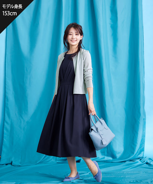 【選べる袖丈】 タックフレアワンピース