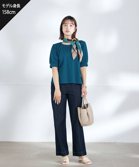 【おのののかさん着用】TCデニム切替ワイドストレートパンツ