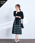 【クリアランスセール】リボンベルト付きチェック柄ニットワンピース