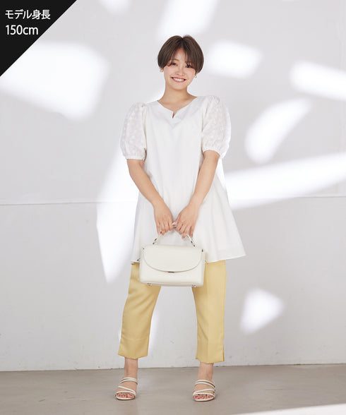 【2TYPE/総レース・袖レース】パンチングレースパフスリーブチュニックブラウス