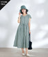 麻調前開きフレンチワンピース