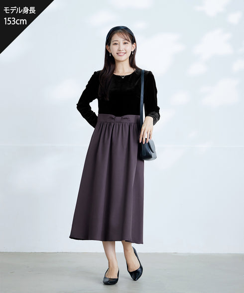 ベロア異素材ドッキングワンピース