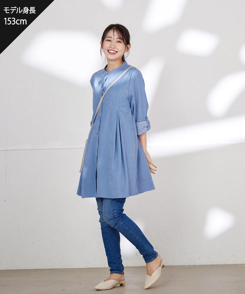 ピーチスキンシャツチュニックブラウス