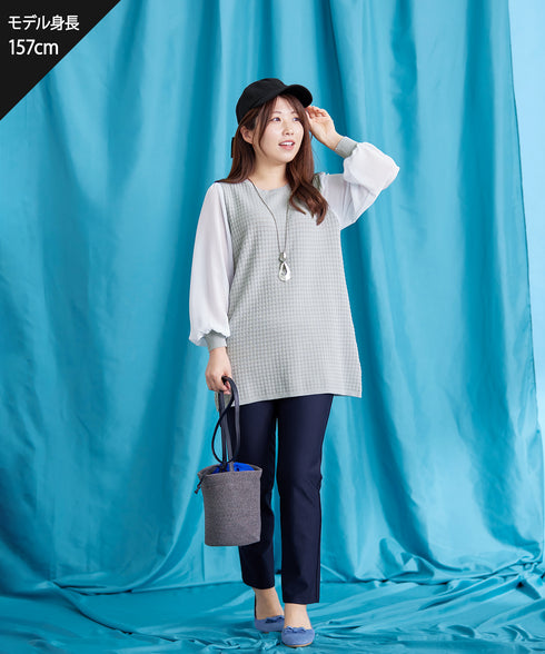 シアーチェック柄ニットチュニック