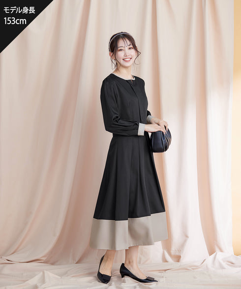 【新色追加】 キーネックフレアワンピース