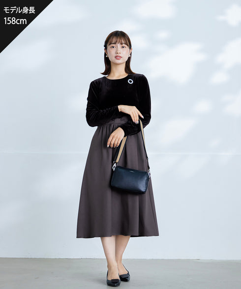 ベロア異素材ドッキングワンピース