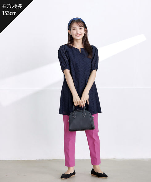 【2TYPE/総レース・袖レース】パンチングレースパフスリーブチュニックブラウス