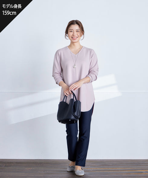 【安田美沙子さん着用】シンプルできれいシルエット、ラウンドヘムニットチュニック