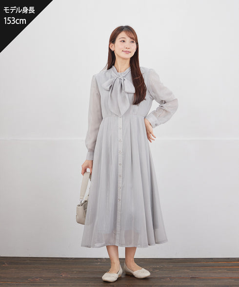 【2WAY取り外しリボン付き】リボンタイラメシフォンワンピース