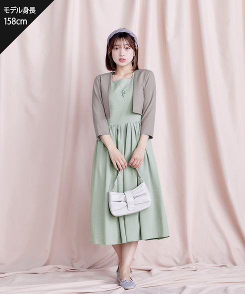 【アウトレット】麻調スクエアネックワンピース