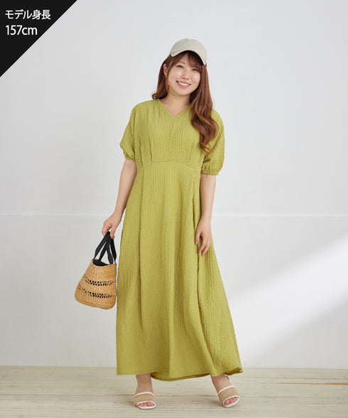ワッフルVネックワンピース