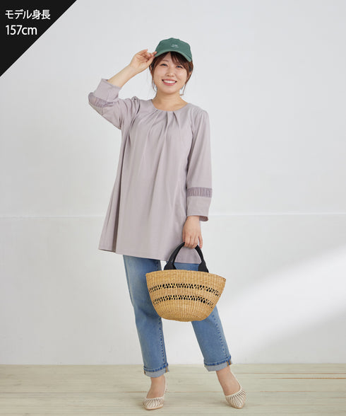 ランタンパフ袖カットソー切替チュニック