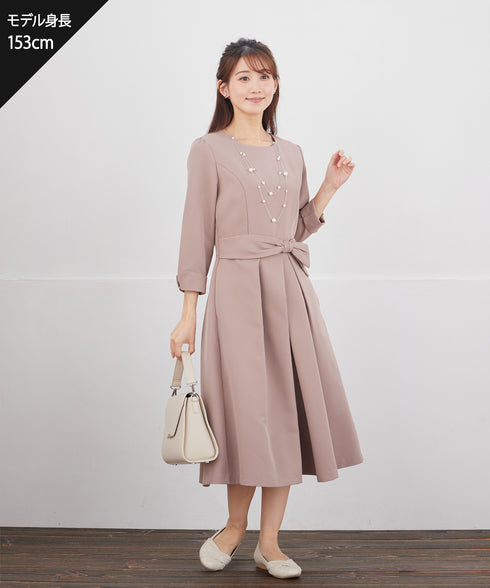 【新色追加】 アシメリボンベルトフレアワンピース