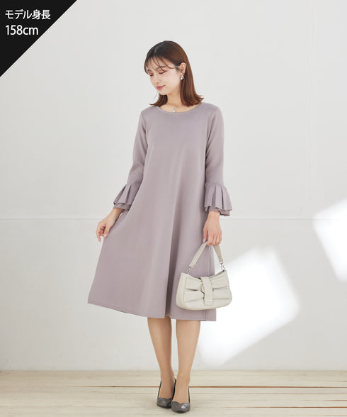 シフォンフレア袖スポンジニットワンピース