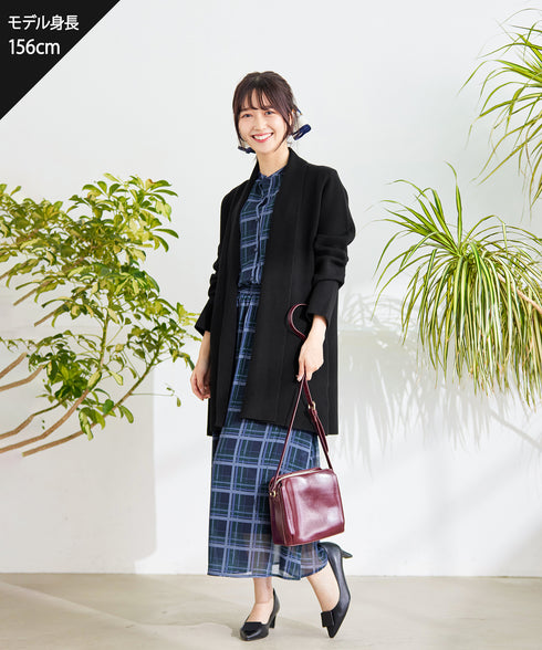 【新色追加】チェック柄フレア袖シアーワンピース