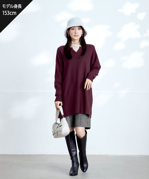 【安田美沙子さん着用】ウール調ヘリンボン柄キュロットパンツ