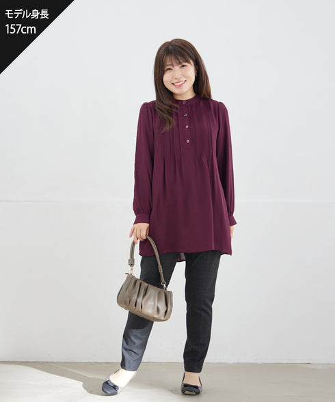 【新色追加・スマート裏起毛】ピンタックシャツチュニック