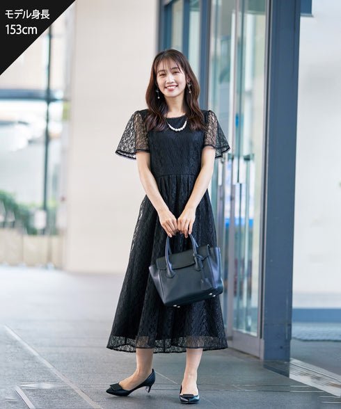 【アウトレット】フレアスリーブ総レースワンピース