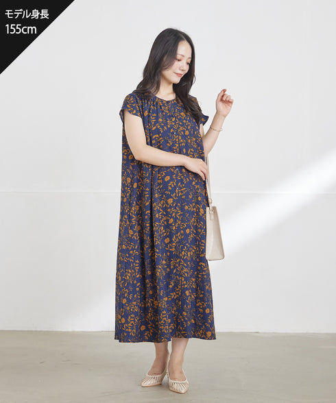 ボタニカル柄シャツワンピース