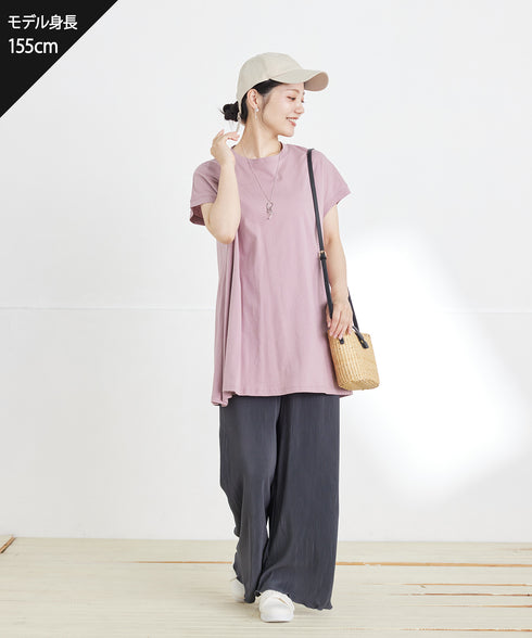 【接触冷感】 フレンチスリーブフレアカットソー