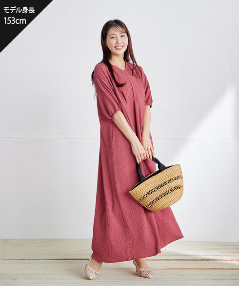 ワッフルVネックワンピース