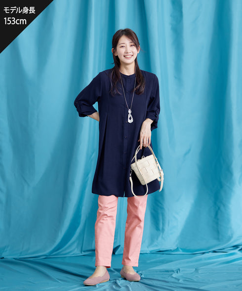 【新色追加】 バンドカラーシャツチュニックブラウス