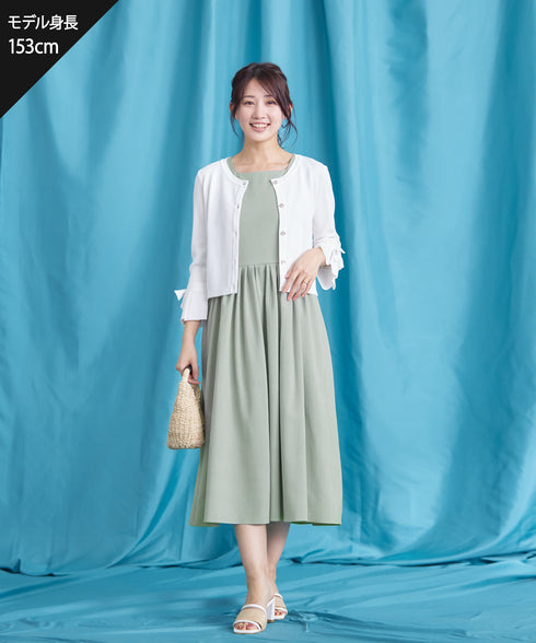 【アウトレット】麻調スクエアネックワンピース