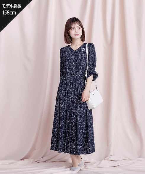 【新色追加】 パフスリーブプリーツワンピース