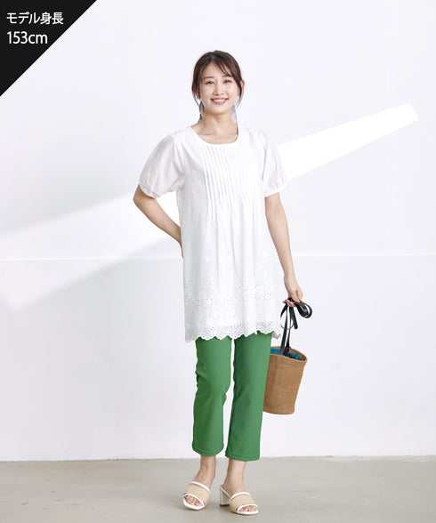 パンチングレースピンタックチュニックブラウス