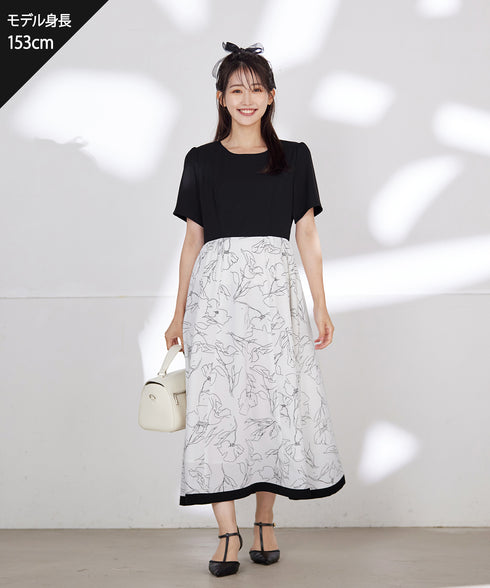 【小倉優子さん着用・新色追加】配色モノトーン柄ワンピース