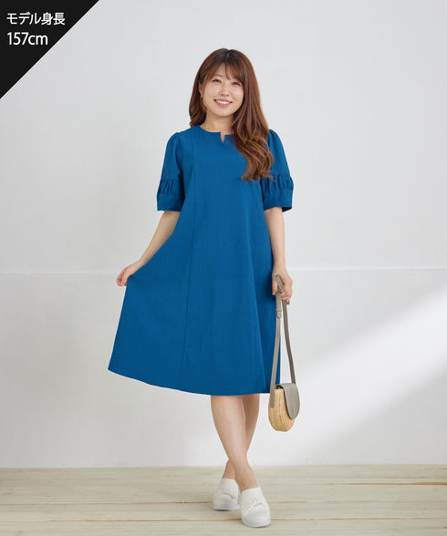 【新色追加】 ギャザーランタンスリーブワンピース