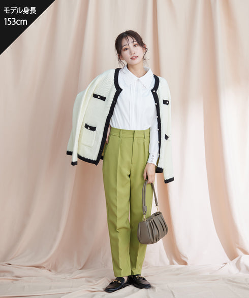 【アウトレット】ミドル丈配色ノーカラーニットジャケット