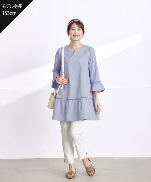 はしごレースフレアスリーブチュニックブラウス