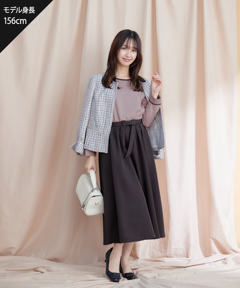 【アウトレット】バックルベルト付き配色フレアワンピース