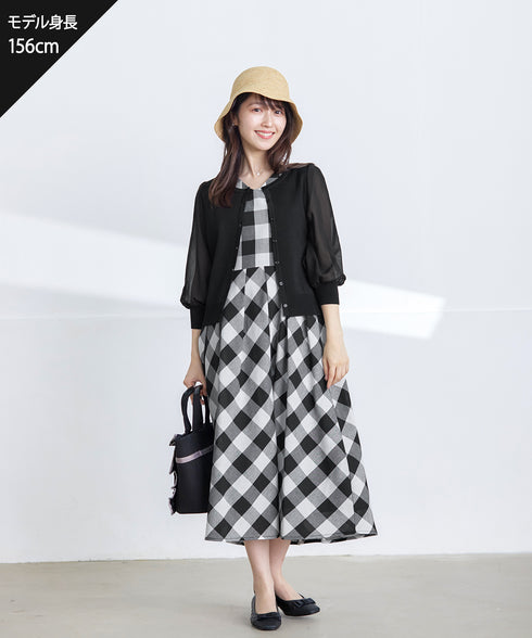 【アウトレット / 袖が選べる】大柄ギンガムチェックワンピース