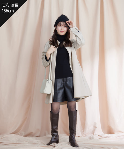 【クリアランスセール】ウール調パールボタンシャツチュニックブラウス