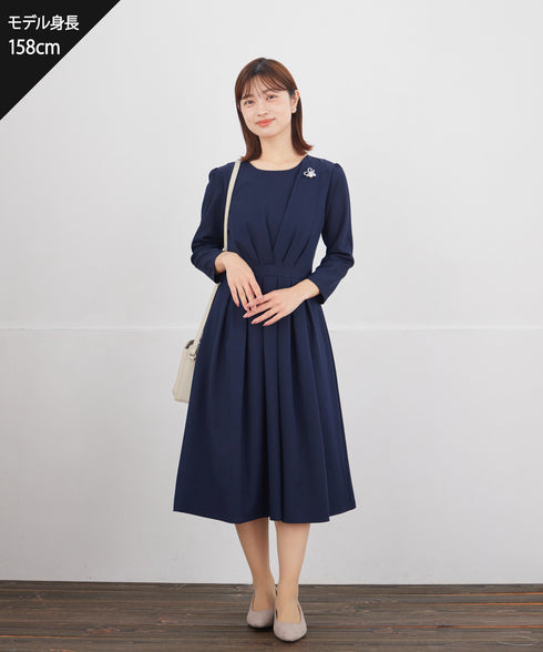 【おのののかさん着用/半袖&長袖選べる袖丈】タックフレアワンピース