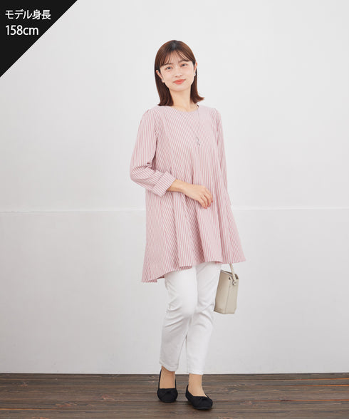 【おのののかさん着用/半袖&7分袖選べる袖丈】バックフレアチュニック