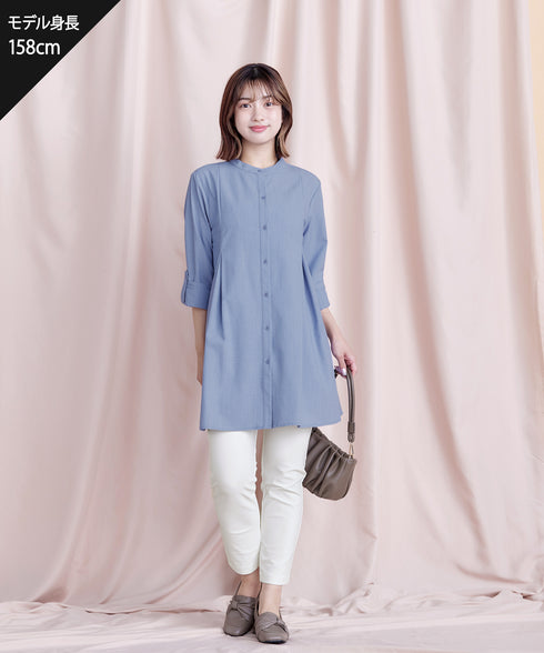 -TIA BASIC-バンドカラーシャツチュニック