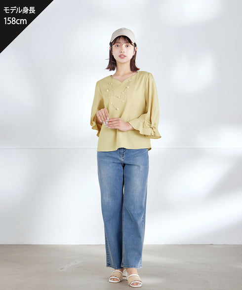 【安田美沙子さん着用】ストレッチワイドデニム