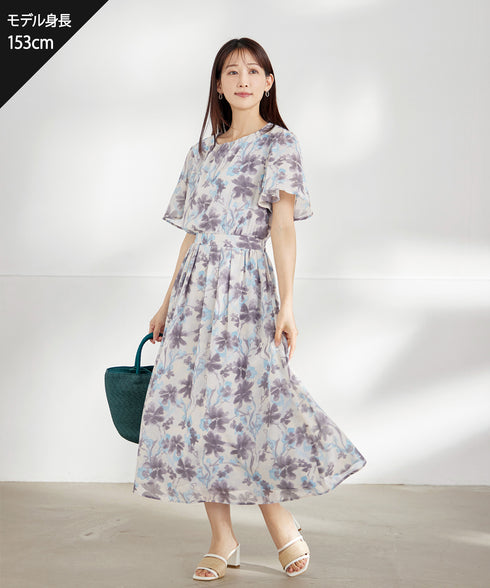 大花柄シフォンワンピース