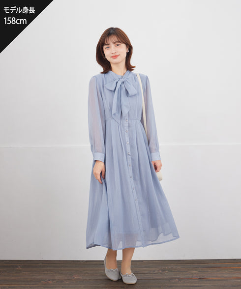 【2WAY取り外しリボン付き】リボンタイラメシフォンワンピース