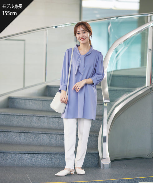 【アウトレット】配色ボウタイチュニックブラウス